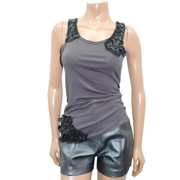 ALICE + OLIVIA Soft Jersey Inside Out Tank TOP Leather Trim Detail Small - Picture 1 of 7